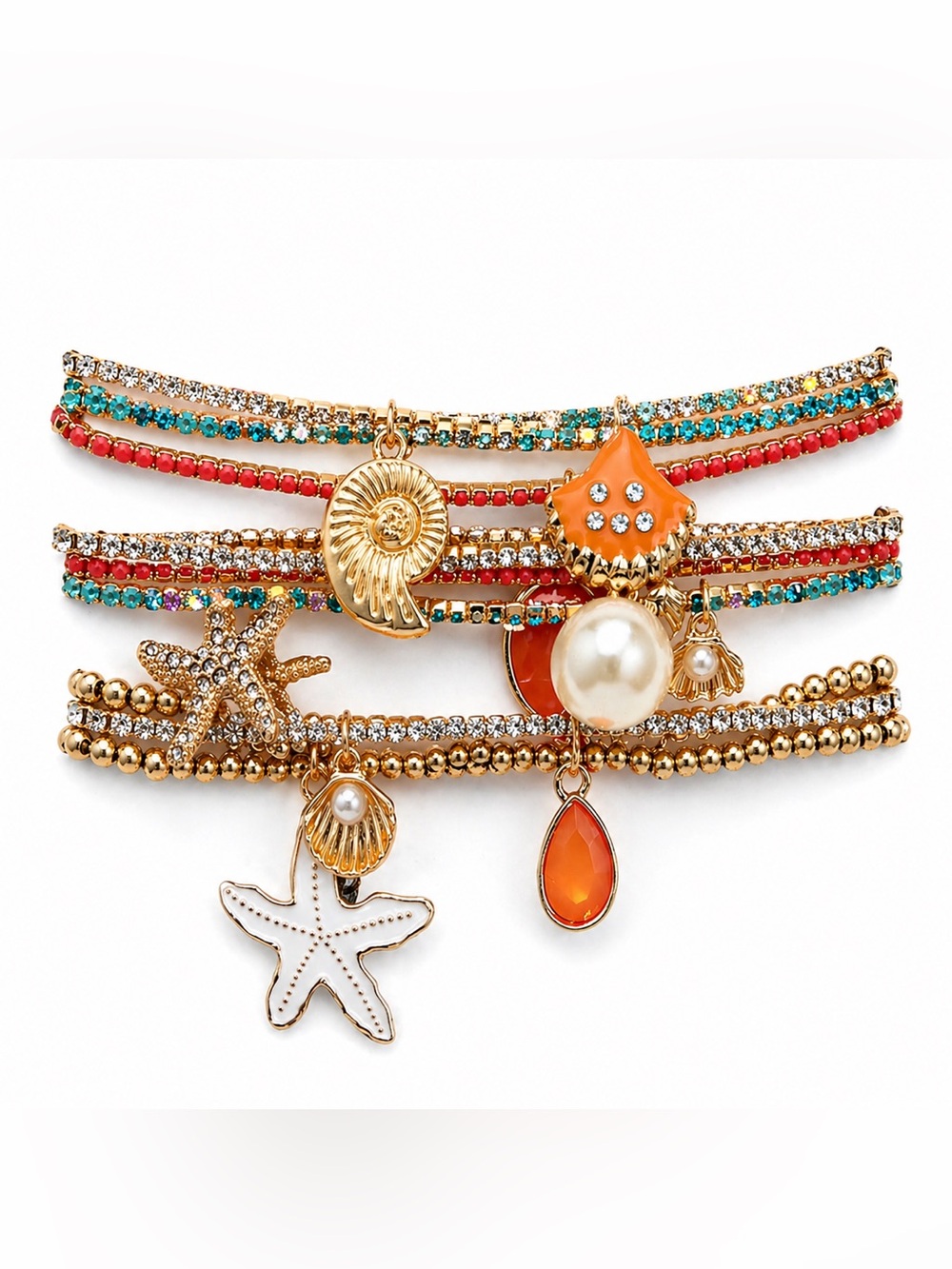 Anthropologie Gold-Tone Multicharm Bracelet with Orange & Turquoise Accents